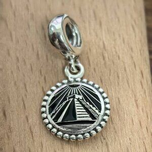 Pandora Engraving Pyramid Black Charm Pendant, S925 Silver Bracelets